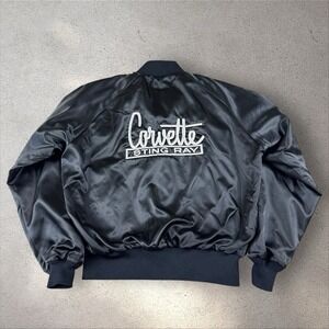 Vintage Corvette Sting Ray Jacket‎ Fits Medium/Large Black Satin Bomber USA 80s